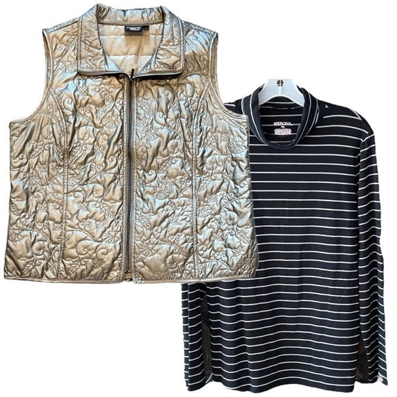 ONQUE Casual Size 1X Silver Quilted Zip-Up Vest with Pockets - Picture 4 of 4